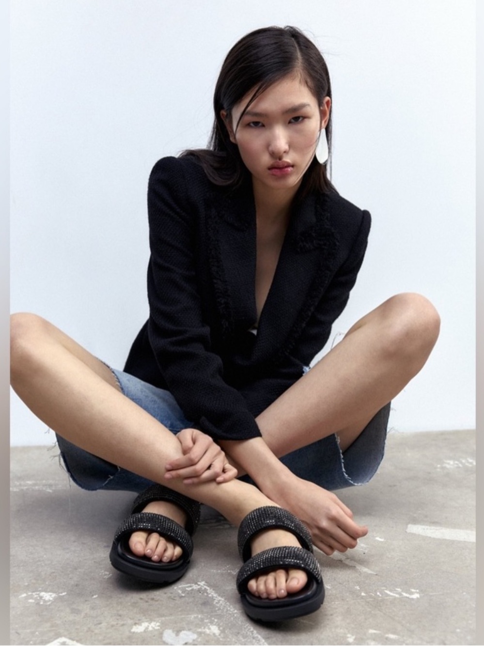 Zara Black Crystal Double-Strap Slide Sandals - Picture 5 of 6